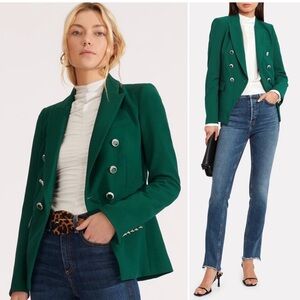 Veronica Beard Miller Dickey Jacket Emerald Green Enamel Buttons, Size 12